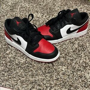 Air Jordan Black, Red, and White Sneakers lightly worn